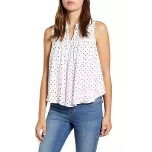 Gibson Women’s Tie Neck Woven Polka Dot Top SZ S NEW